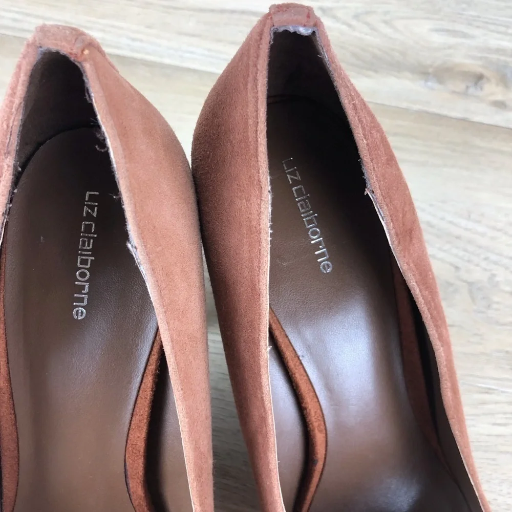 Liz Claiborne Brown Suede Block Heel shoes Sz 9.5